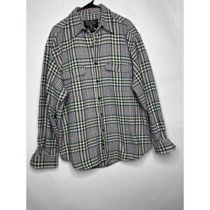 Vintage 90s‎ Eddie Bauer Men's Large Flannel Plaid Heavy Houndstooth Camp Shirt